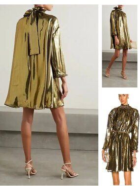 NEW $595 RHODE PRIYA METALLIC SILK BLEND TRAPEZE STYLE MINI DRESS #6 SIZE XS/S